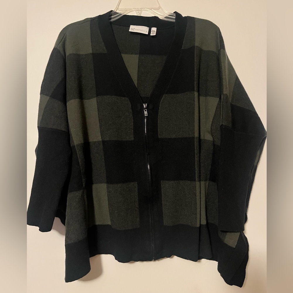 Rafaella Plaid Zip Up Oversized Cardigan